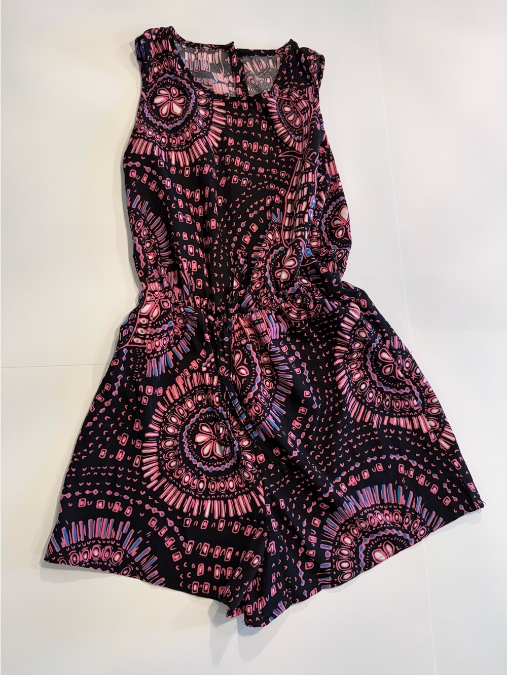 Breezaya Women's Boho Style Vintage Print Round Neck Sleeveless Romper size xs